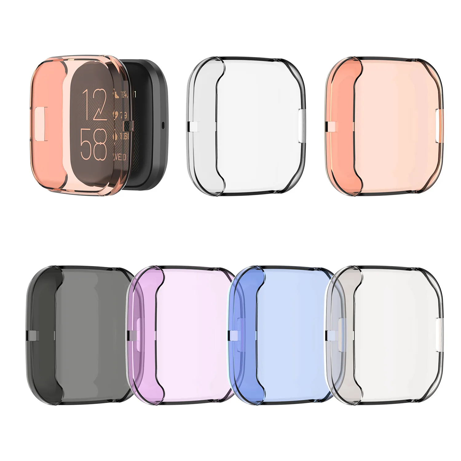 Полный экран Силиконовые серьги Чехол для Fitbit Versa 2 Smartwatch Прозрачный Футляр защитный корпус Сменные аксессуары Чехлы для часов