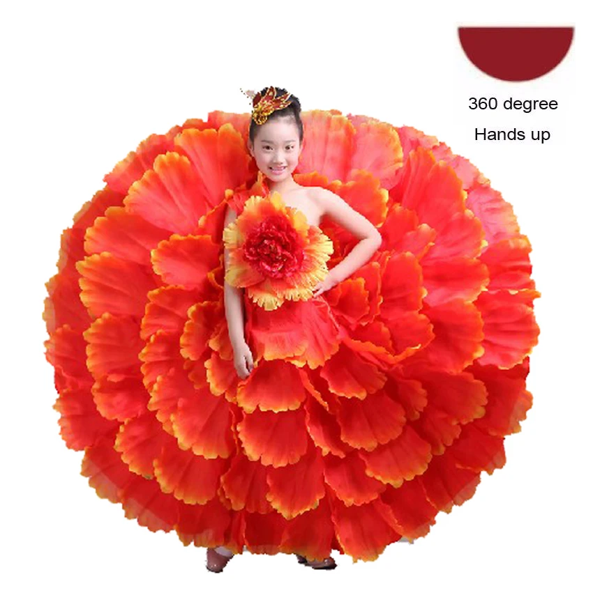 Color3 360 degree 6 видов цветов, испанское платье для девочек, для танцев фламенко, цыганские юбки Одежда для сцены платья для хора, лепестки, детские костюмы, 100 до 160 см - Цвет: Color3 360 degree