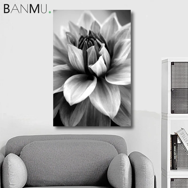 

BANMU Black and White Lotus Wall Art Canvas Paintings Plants Wall Poster Nordic Draw Artwork Home Decor Livingroom Decoration