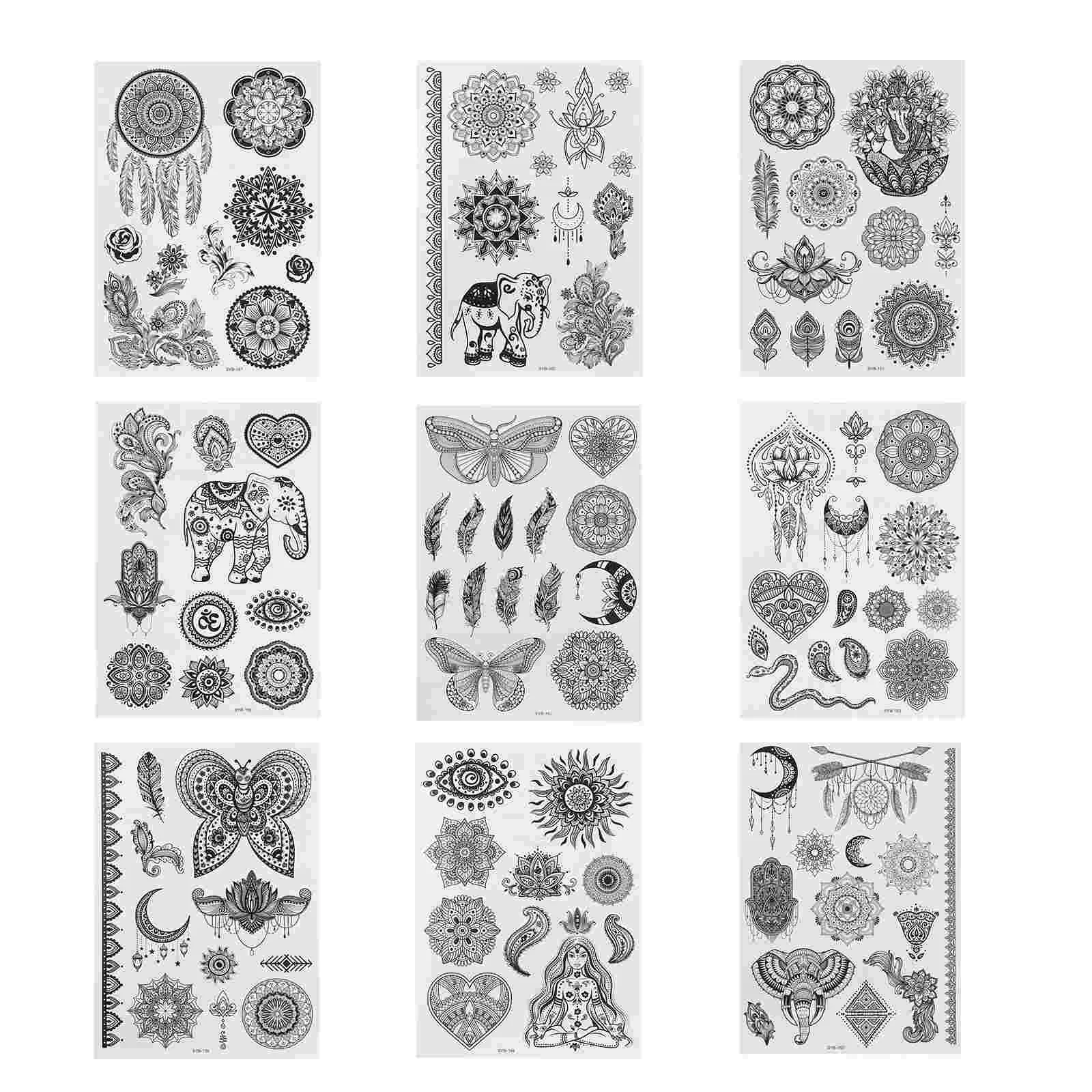 

9pcs Exquisite Tattooing Stickers Body Stickers Temporary Decals (Black)
