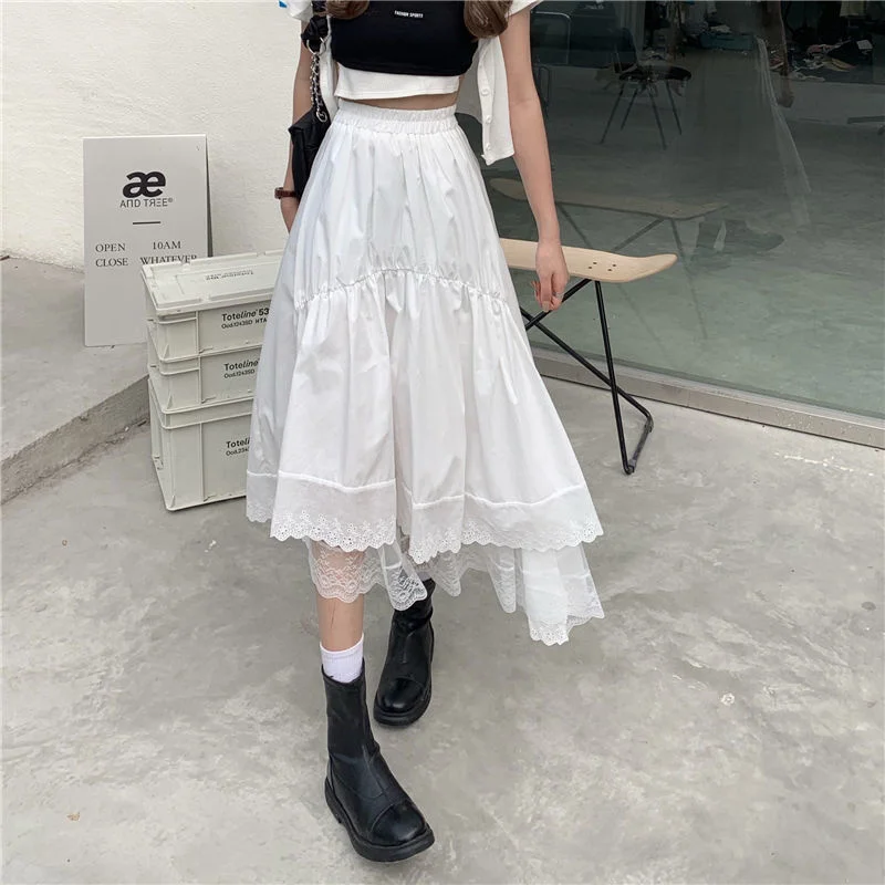 

Summer 2021 new Korean version small lace skirt high waist irregular A-line skirt female student trend