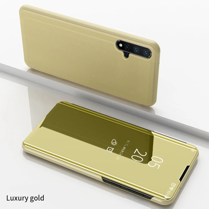 Gold Смарт-чехол с зеркальной поверхностью для huawei Y6 Y9 Prime Y6 Pro Y5 Y6 Y7 Y9 Y7 Prime Y5 Y6 Y9 Nova 5 5i Pro 2 2i 3i 3e 4 4e Lite Полное покрытие - Color: Gold