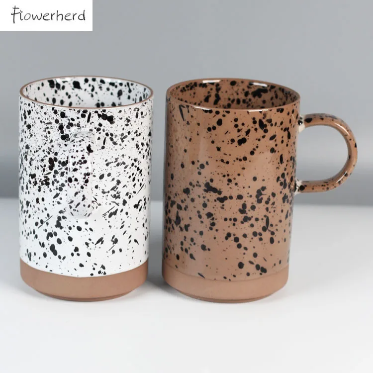 

Black Dot Ceramic Mug Coffee Mug Coffee Cup Tea Cup Coarse Pottery Splash Ink Style Household Water Cup Milk Cup Office