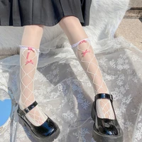 summer thin japanese lolita lace bow tube socks female tide black and white hollow