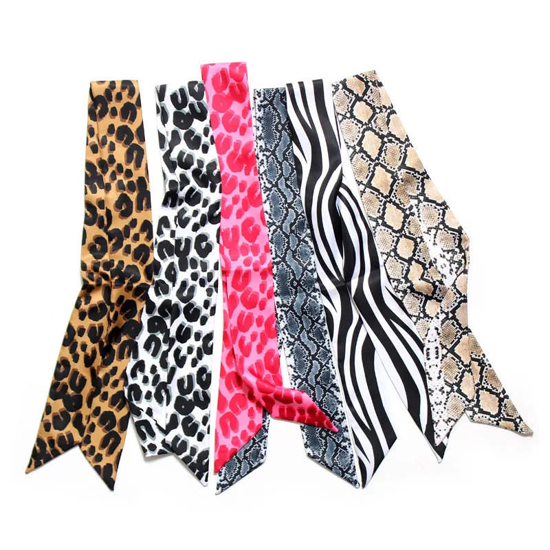 

2021 New Leopard Print Twill Handbags Small Silk Scarf For Women Multifunction Skinny Scarves Bag Handle Tied Ribbon