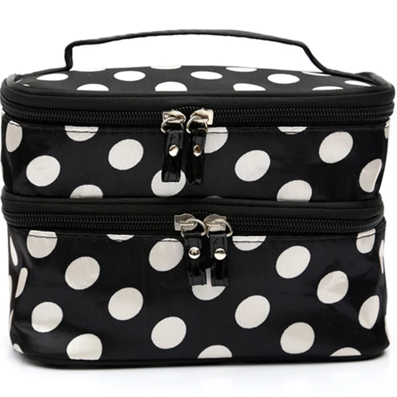 

Fashion Polka Dot Double Layers Cases Travel Cosmetic Bags Big Woman Cosmetic Bag Toiletry Organizer Storage Makeup Bag Zipper