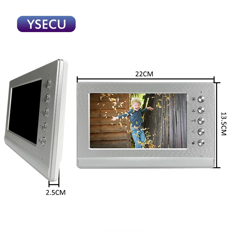 YSECU 7 дюймов 1000TVL Серебряный HD видеодомофон комплект для домашней безопасности, видеодомофон с замком, видеодомофон, видео дверной звонок