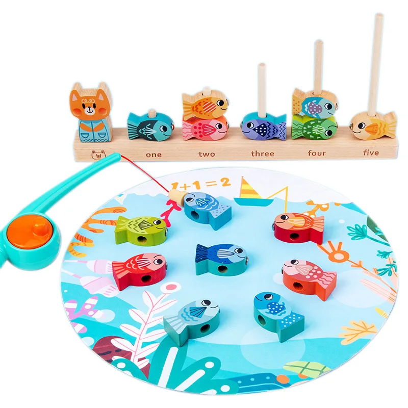 

Wooden Magnetic Fishing Game Toy for Kids 2 in 1 Alphabet Fish Catching Counting Preschool Number Board Games