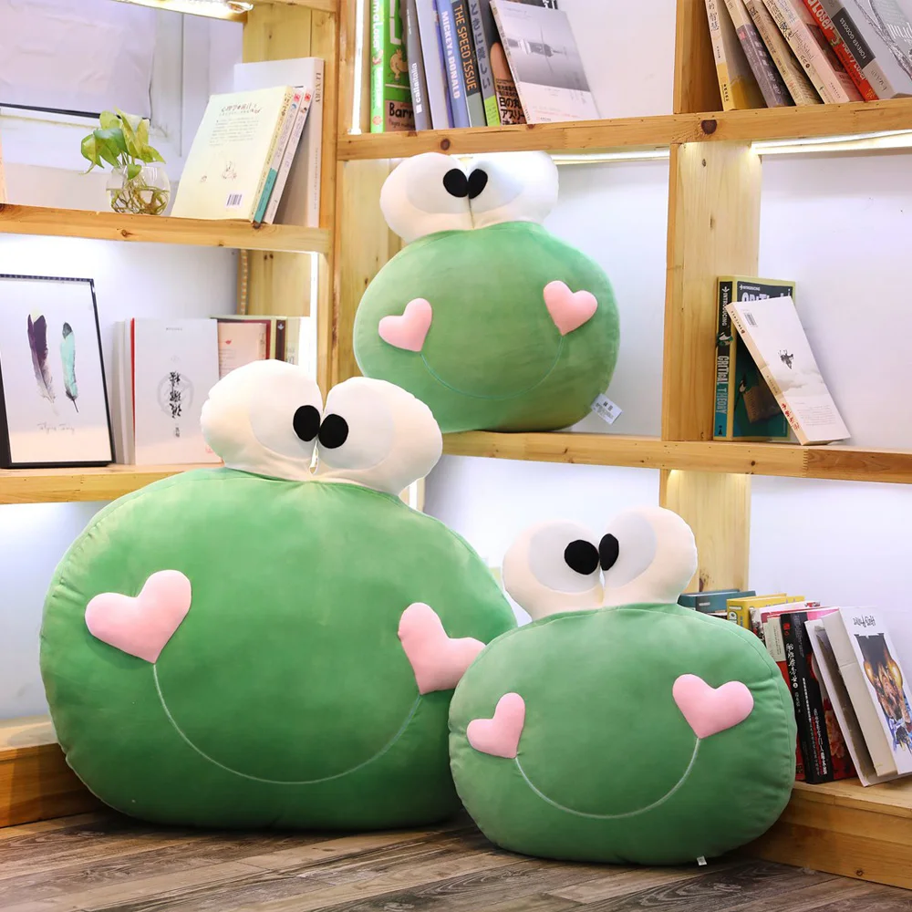 Ультрамягкая мягкая набивная подушка в форме зеленой лягушки с розовыми