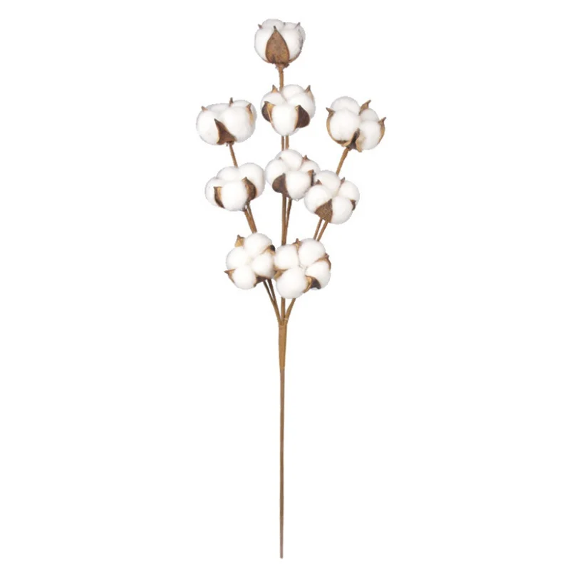 9 головок натуральный белый хлопок Boll стебли цветы ваза дисплей наполнитель