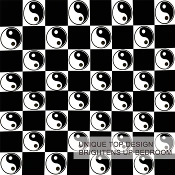 BlessLiving Tai Chi Bedding Set Chess Board Duvet Cover Black White Squares Quilt Cover Yin Yang Symbol Bed Set parrure de lit 3