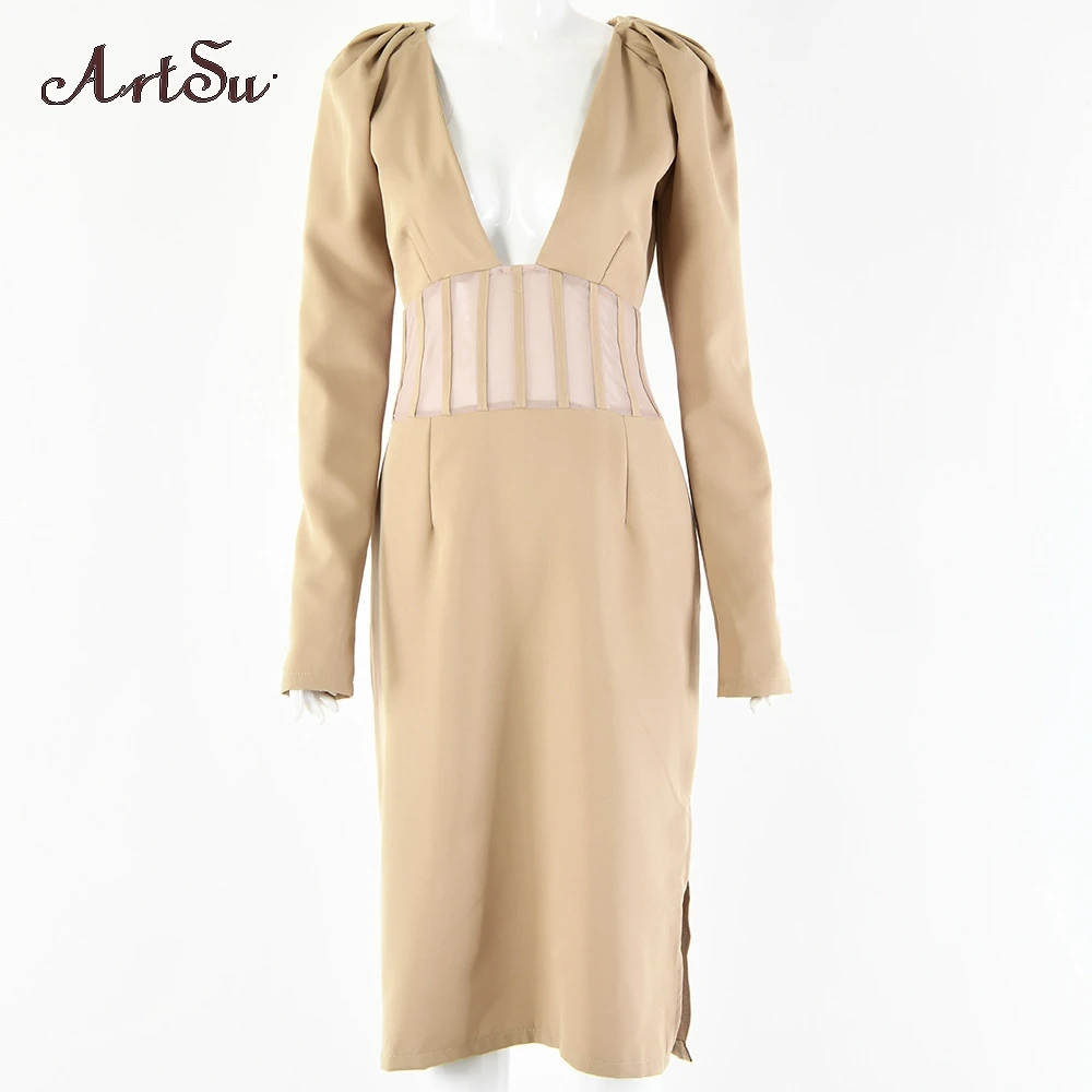 

Artsu fashion women's pure color temperament satin stitching dress female autumn and winter hollowed waist skirt AR41668