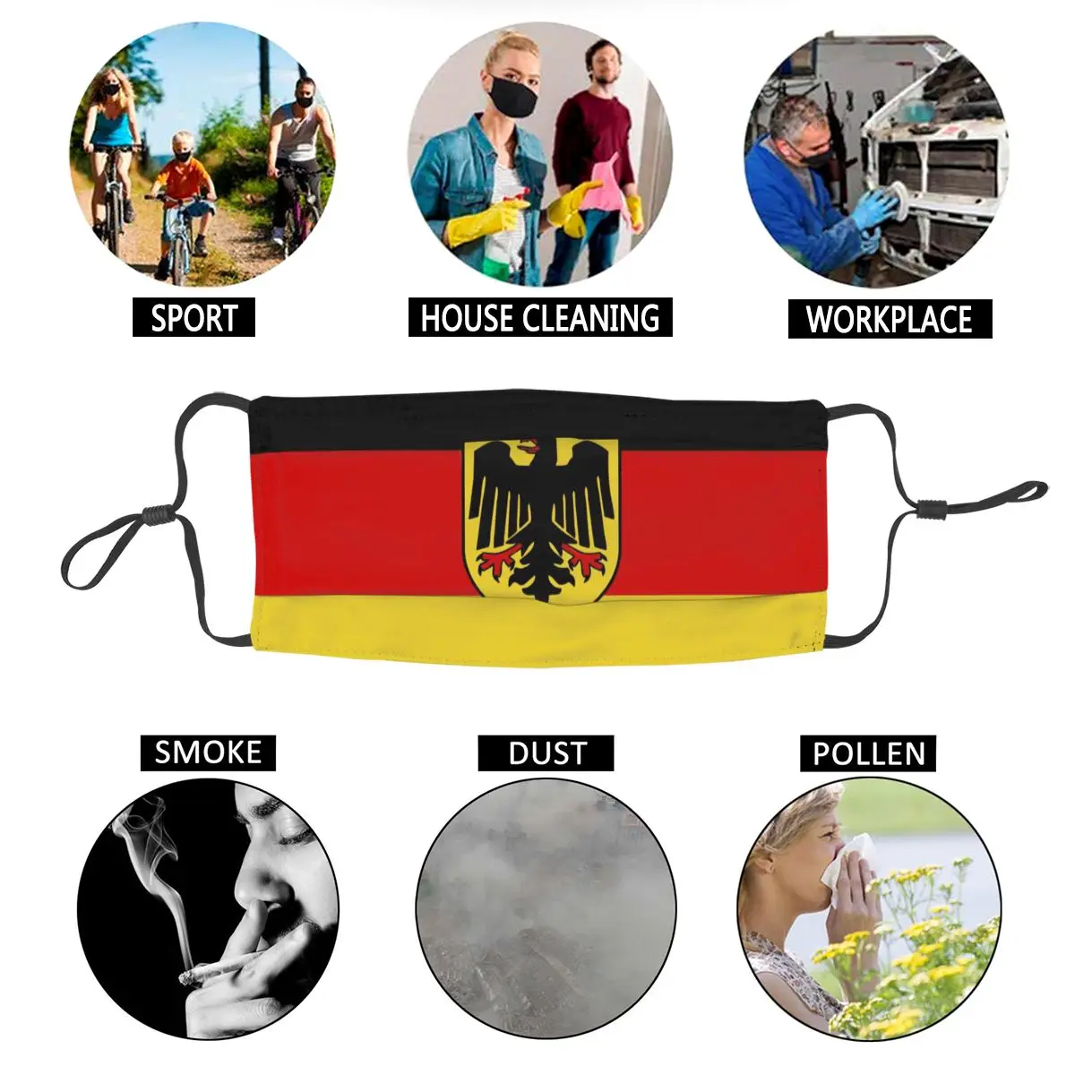 

German State Flag Germany Unisex Reusable Mouth Face Mask Anti Haze Dustproof Protection Cover Respirator Mouth Muffle