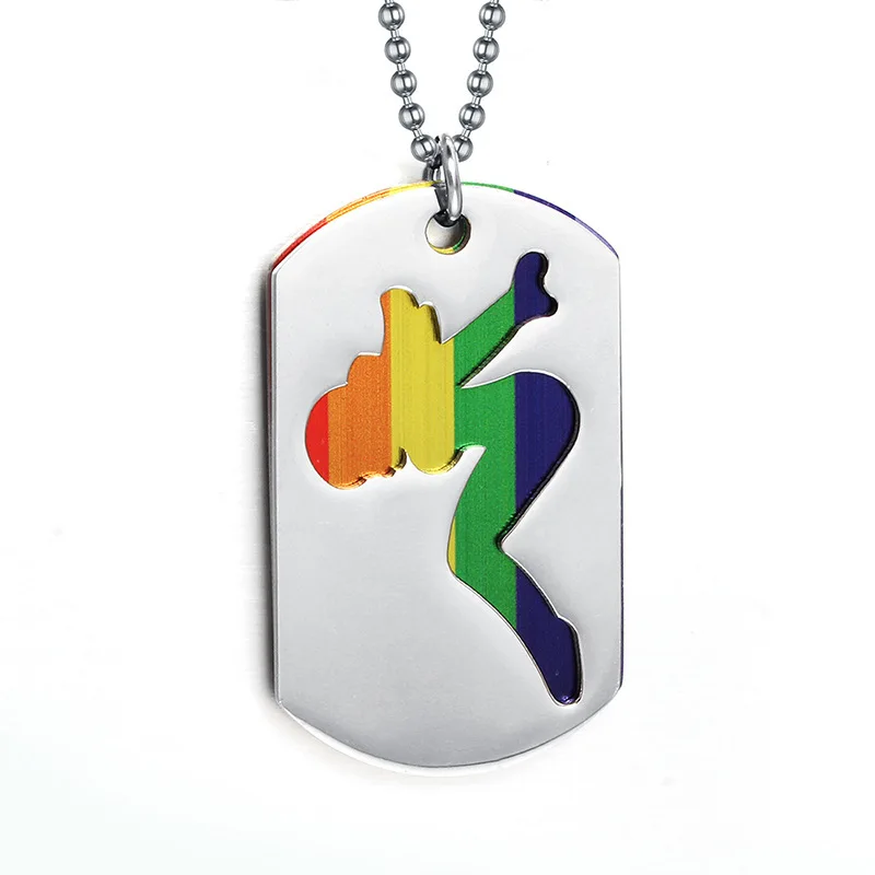 

Rainbow Gay Lesbian LGBT Pride Silver Metal Stainless Titanium Steel Double Layer Dangle Necklace Sweater Chain for Women Man