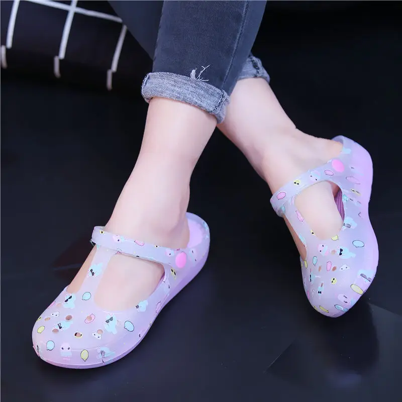 

Summer Women Sandals Jelly Flat Shoes Waterproof Female Ankle Buckle Slippers Soft Light Slides Comfortable Beach Shoes
