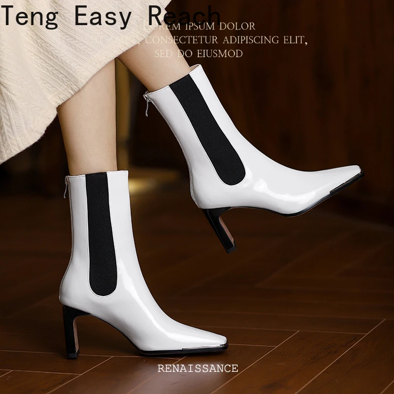 

2021 Thigh Women's Autumn Ankle Boots New High Heels Ankle Boots for Women Shoes Fashion Square Head White Black Short Boots 41