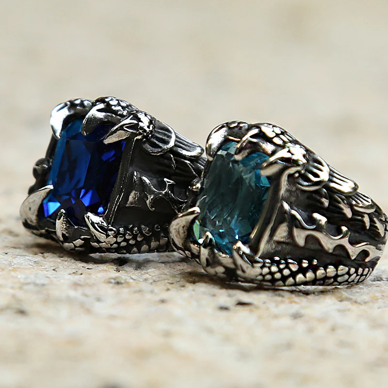 Винтаж коготь дракона кольцо с синий/черный/красный камень Нержавеющая сталь