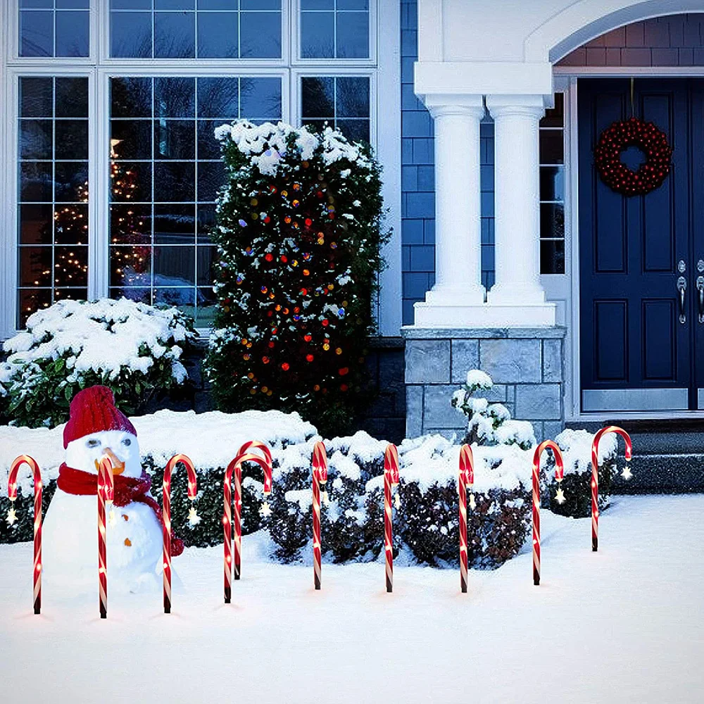 Guirnalda de luces LED de Navidad para exteriores, L&aacute;mpara decorativa de 48cm con forma de estrella de energ&iacute;a Solar, copo de nieve, bast&oacute;n de caramelo para jard&iacute;n y c&eacute;sped, 8 unidades-1