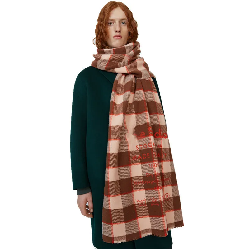 Женский кашемировый шарф с клетчатой кисточкой теплый в европейском и