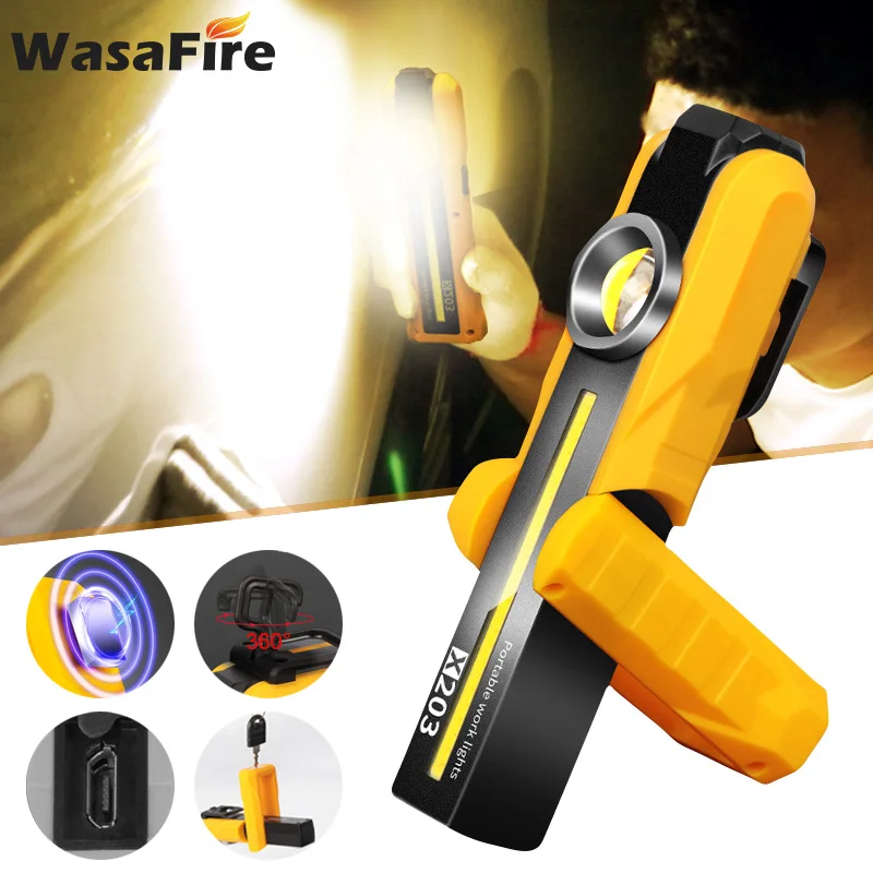 

Super Bright 1* XPE+2* COB Led Work Light Built-in 18650 Battery Rechargeable Hook Tail Magnet Portable Emergency Flashlight