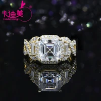 cadermay fantastic style s925 silver gold plated 7x7 asscher cut white d vvs moissanite diamond wedding ring for women
