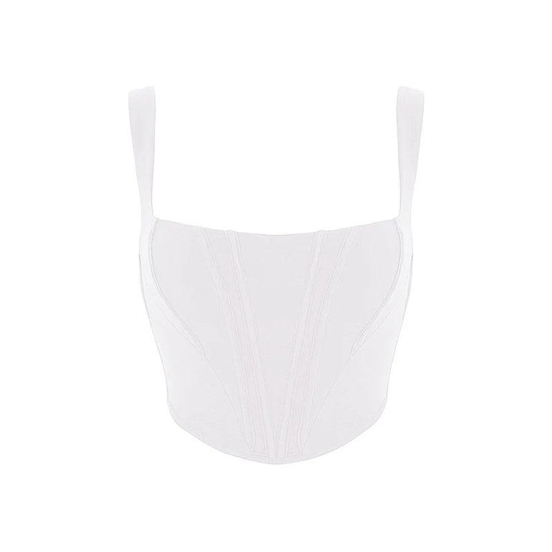 

Fashionsta White Corset Sexy Camisole Spaghetti Strap Short Top Party Club Bodycon Women Summer Solid Corset Casual Tops New
