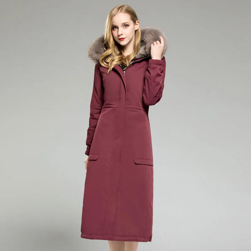 Большие размеры, настоящая меховая парка, зимняя куртка для женщин, длинная куртка с натуральным кроличьим мехом, женские утепленные парки с воротником из лисьего меха