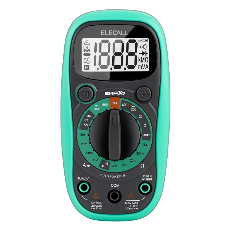 Elecall 3 1/2 Цифровой мультиметр EM33D AC/DC 600 В 1999 отсчетов Подсветка удержания данных НТС Напряжение обнаружения перегрузки Защита