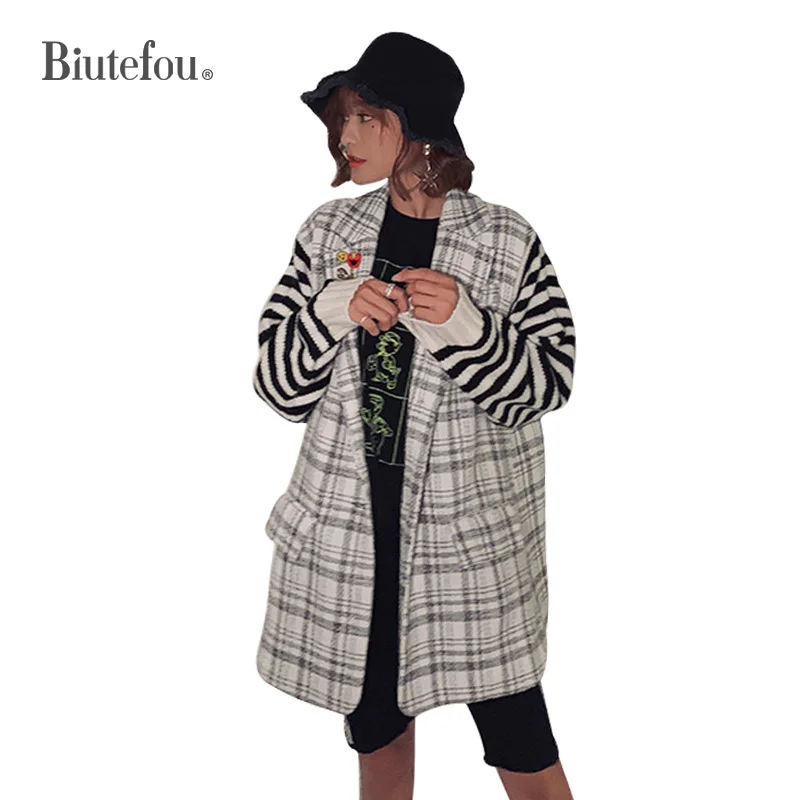 Осень 2019 Вязанные шерстяные куртки с длинным рукавом женские шикарные v-образным