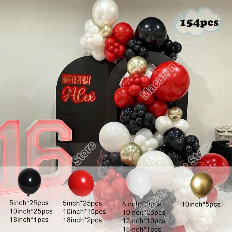 

154pcs Golden Birthday Party Backdrop Baby Shower Supplies White Wedding Celebration Red Decoration Event Balloon Garland Kits