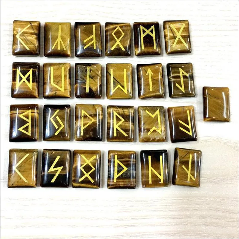 25 шт./лот натуральный камень тигровый глаз Набор рун викингов амулет