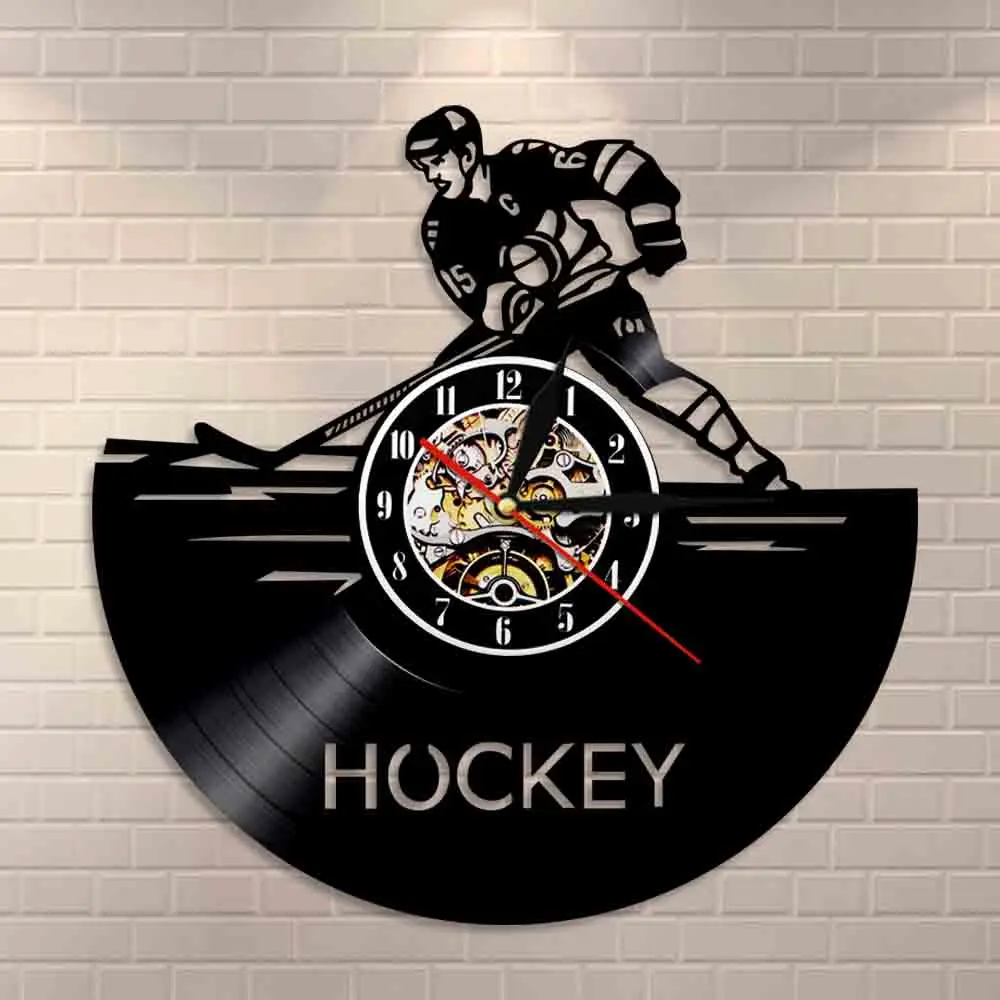 Настенные часы для хоккея силуэт настенное искусство домашний декор виниловые