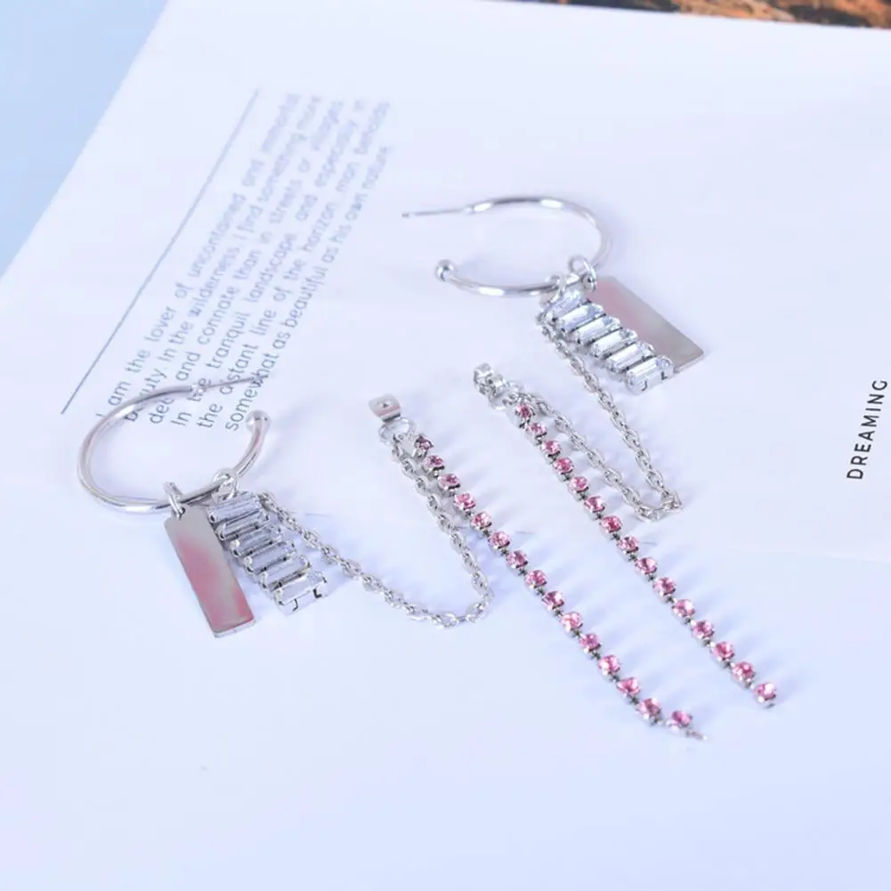 

Women 1 Pair Trendy Pink Rhinestone Tassel Earrings Fine Workmanship Hoop Earrings Casual Jewelry Accessory