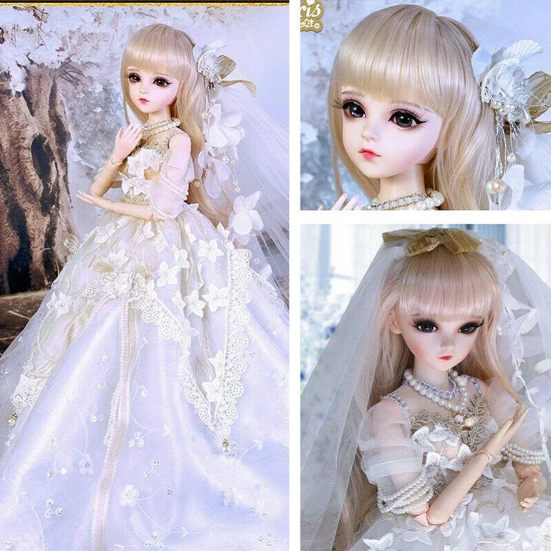 

60cm 1/3 BJD Doll Pretty Girl Dolls with Changeable Eyes Face Makeup Wigs Wedding Dress Shoes Full Set Outfit Gifts