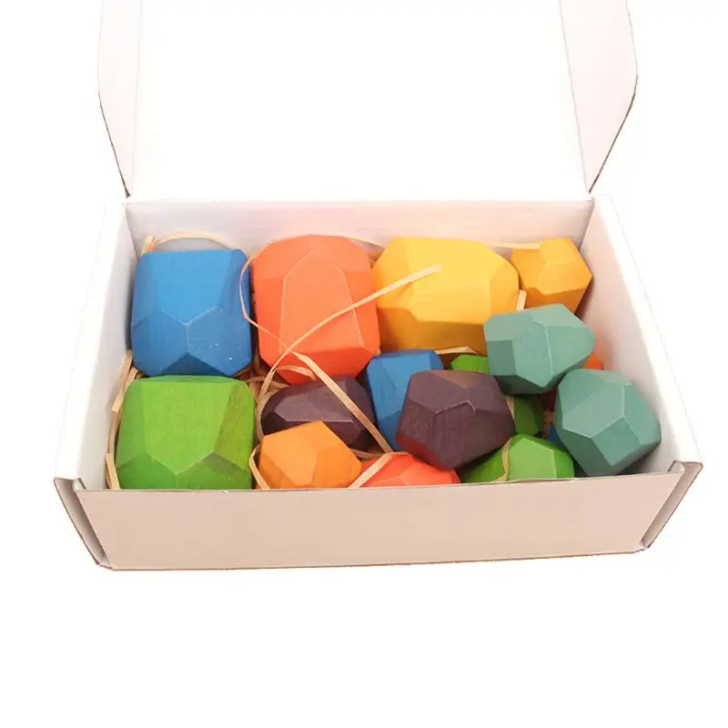 

16 Pcs Children Wooden Colored Stone Stacking Game Building Block Kids Creative Educational Toys