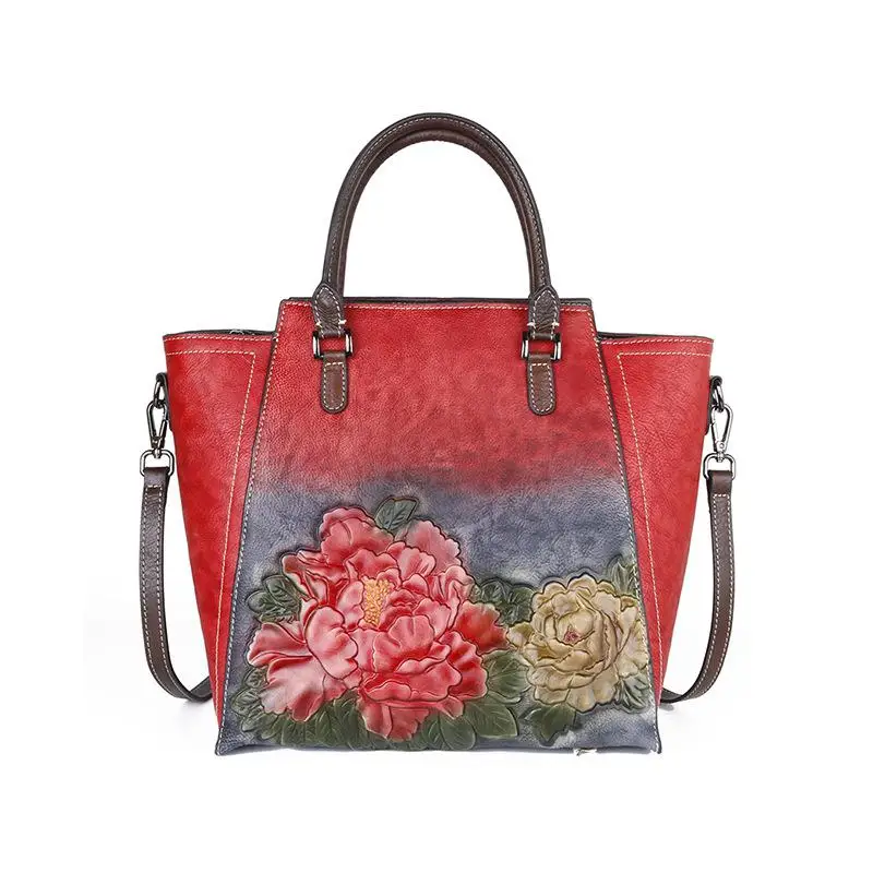 

Handmade Embossing Luxury Handbags Floral Tote Women Bags Designer 2021 New Large Capacity Vintage Lady Shoulder&crossbody Bags