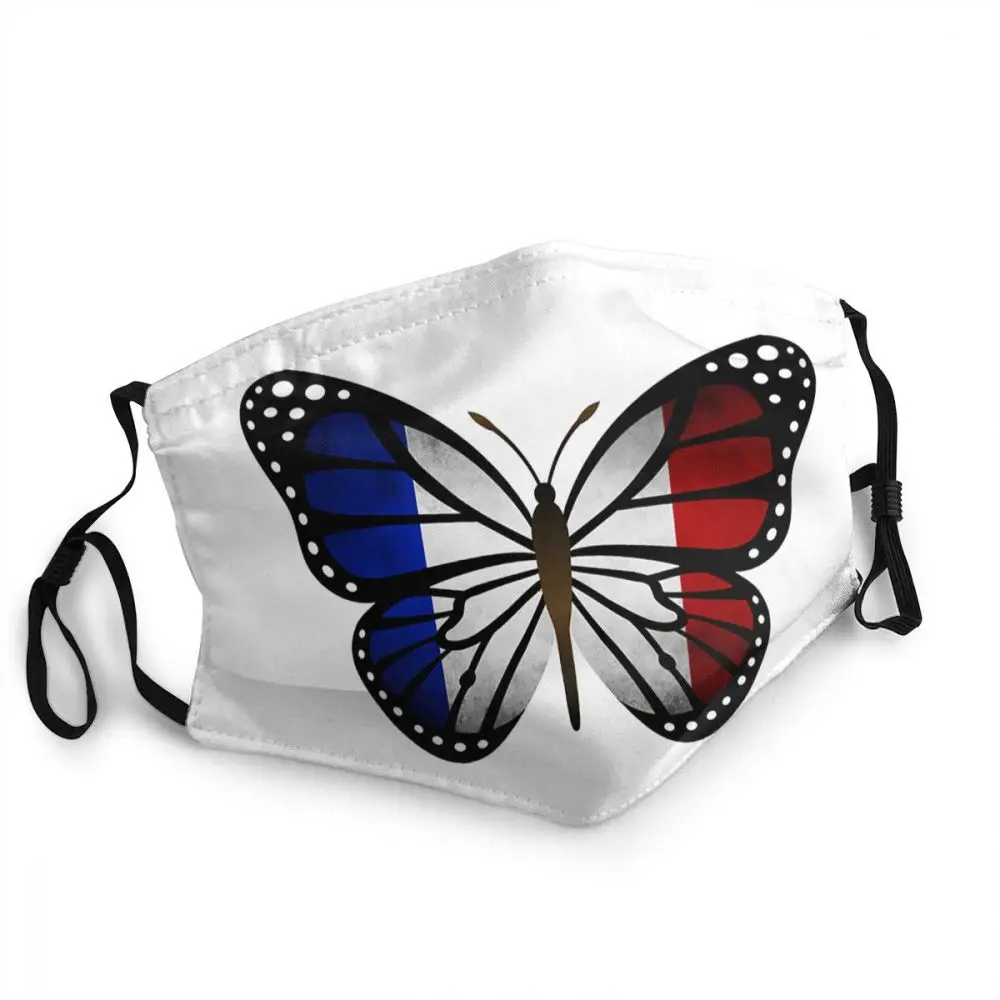 

France French Flag Butterfly Adult Reusable Mouth Face Mask Anti Haze Dustproof Protection Cover Respirator Mouth Muffle