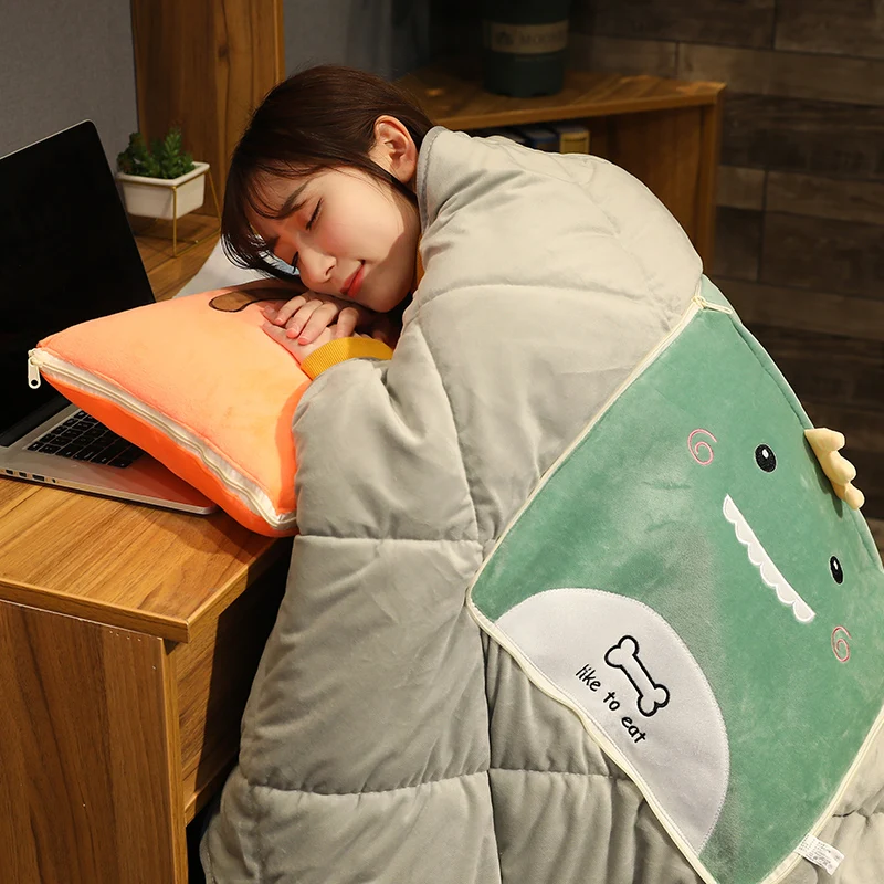 

Foldable Cushion Blanket Nap Sleeping 2 In 1 Stuffed Cactus Pillow Air Conditioning Quilt Plush Car Office Pillow Travel Blanket