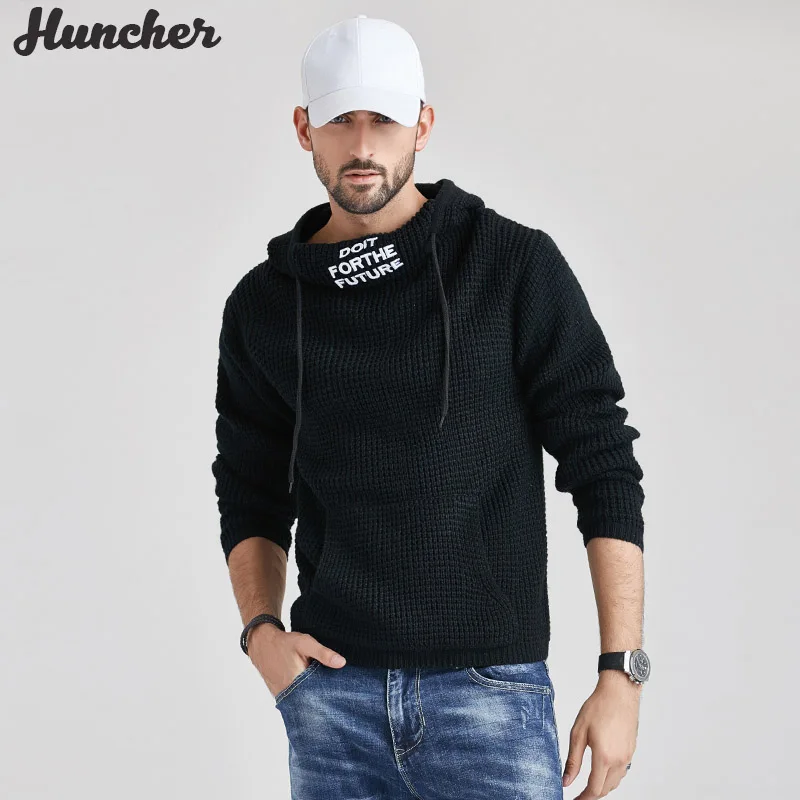 Мужской вязаный свитер с капюшоном Huncher пуловер оверсайз в стиле пэчворк