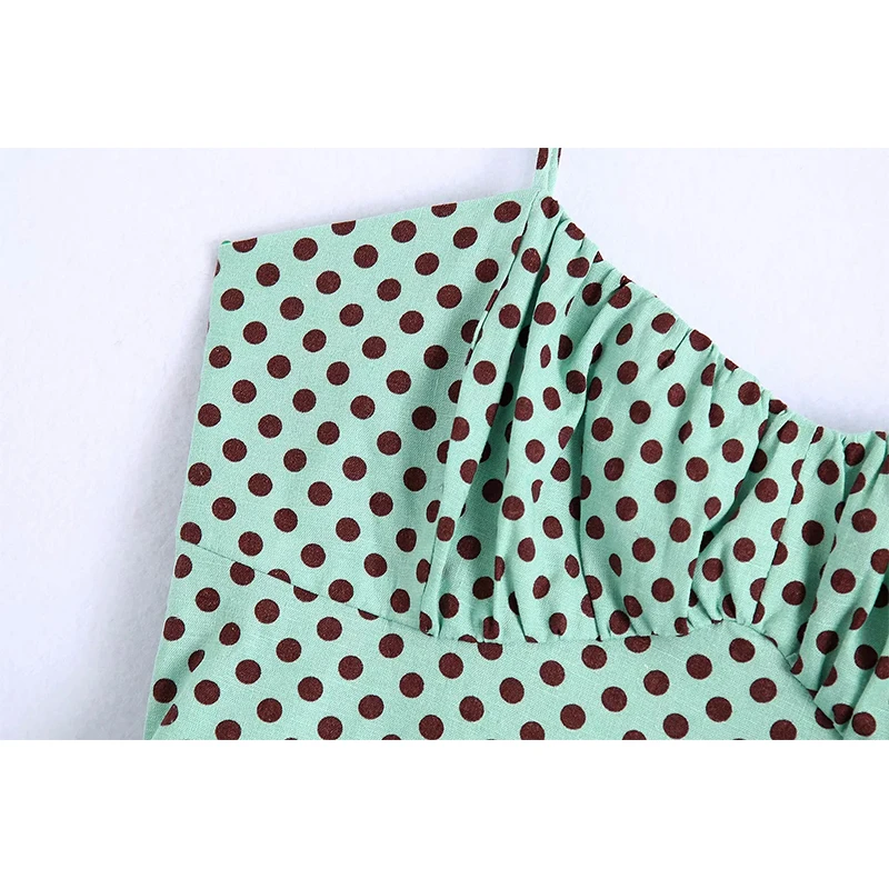 

Za 2021 Polka Dot Dress Woman Green Slip Long Dress Women Backless Strappy Midi Elegant Dresses Ruched Sexy Party Dresses