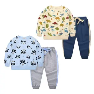 Комплект детской одежды из 2 предметов, свитшот с длинным рукавом и штаны, Повседневная Верхняя одежда с мультяшными животными для мальчиков и девочек, 2022
