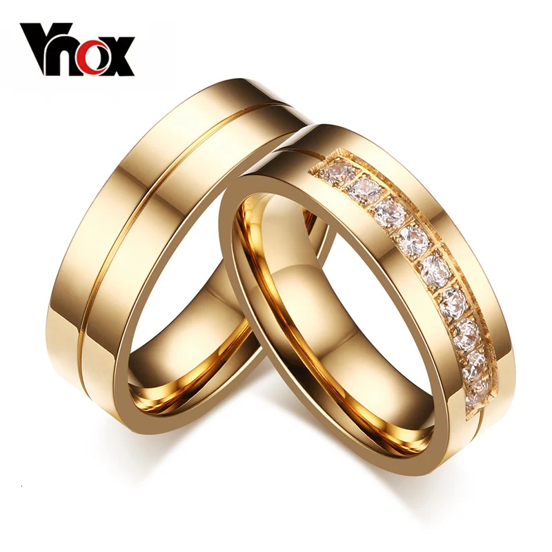 Vnox Мода Обручальные кольца Кольца для Для женщин/Для мужчин Love золото-цвет Нержавеющая сталь cz обещание ювелирные изделия