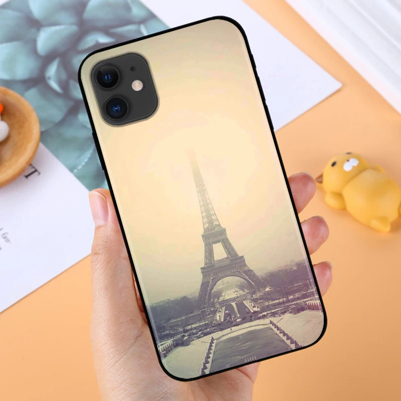 Black Cover Beautiful Eiffel tower for Apple iPhone 12 Mini 11 XS Pro Max X XR 8 7 6 6S Plus SE 2020 5 5S Phone Case