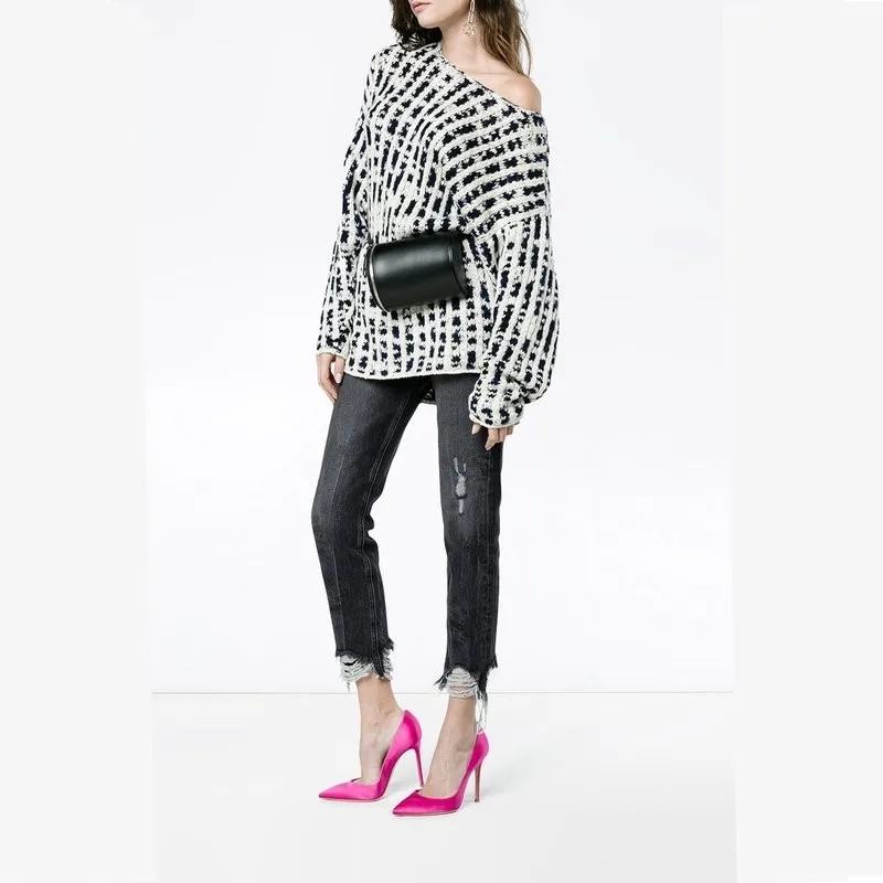 Высокое качество модные женские Высокая талия рваные джинсовые штаны прямые Ankele