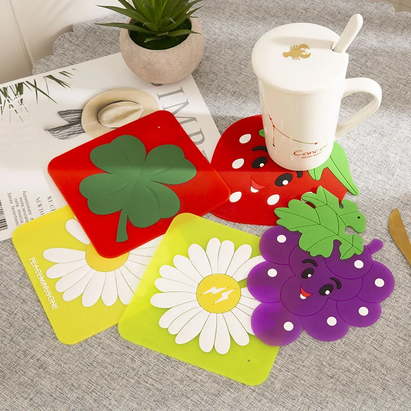 

Creative Cartoon Cute Coaster Silicone Household Insulation Pad Thickening Anti-scalding Table Mat Round Square Spot Bowl Mat