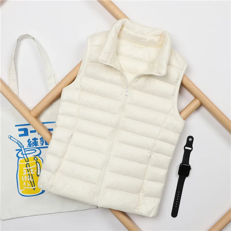 

2021 Spring Autumn Women White Duck Down Vest Coat Ultra Light Down Parka Female Sleeveless Waistcoat Plus Size 3XL SE878