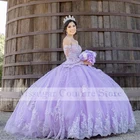 2021 фиолетовые платья Quinceanera милое бальное платье с аппликацией для девочек нарядные платья 15 лет