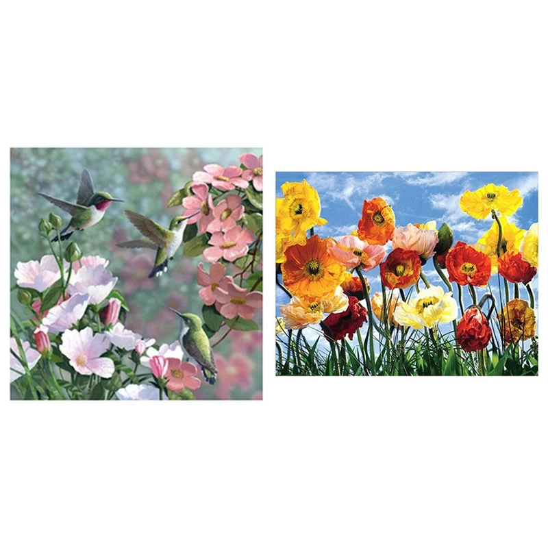 

2Set DIY Diamond Painting Diamond Painting Kits Full Drill Round Flower Diamond Home Wall Decor, Floral & Birds Flowers
