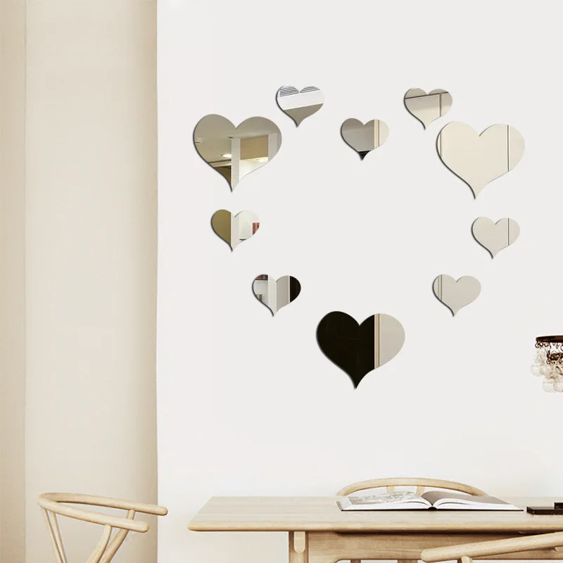 

10PCS Heart Shaped DIY Patterns TV Background Decor Mirror Wall Stickers Acrylic 3D Home Decal Living Room Murals