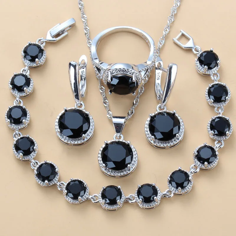 Женский Круглый костюм с мистическим черным цирконием набор украшений